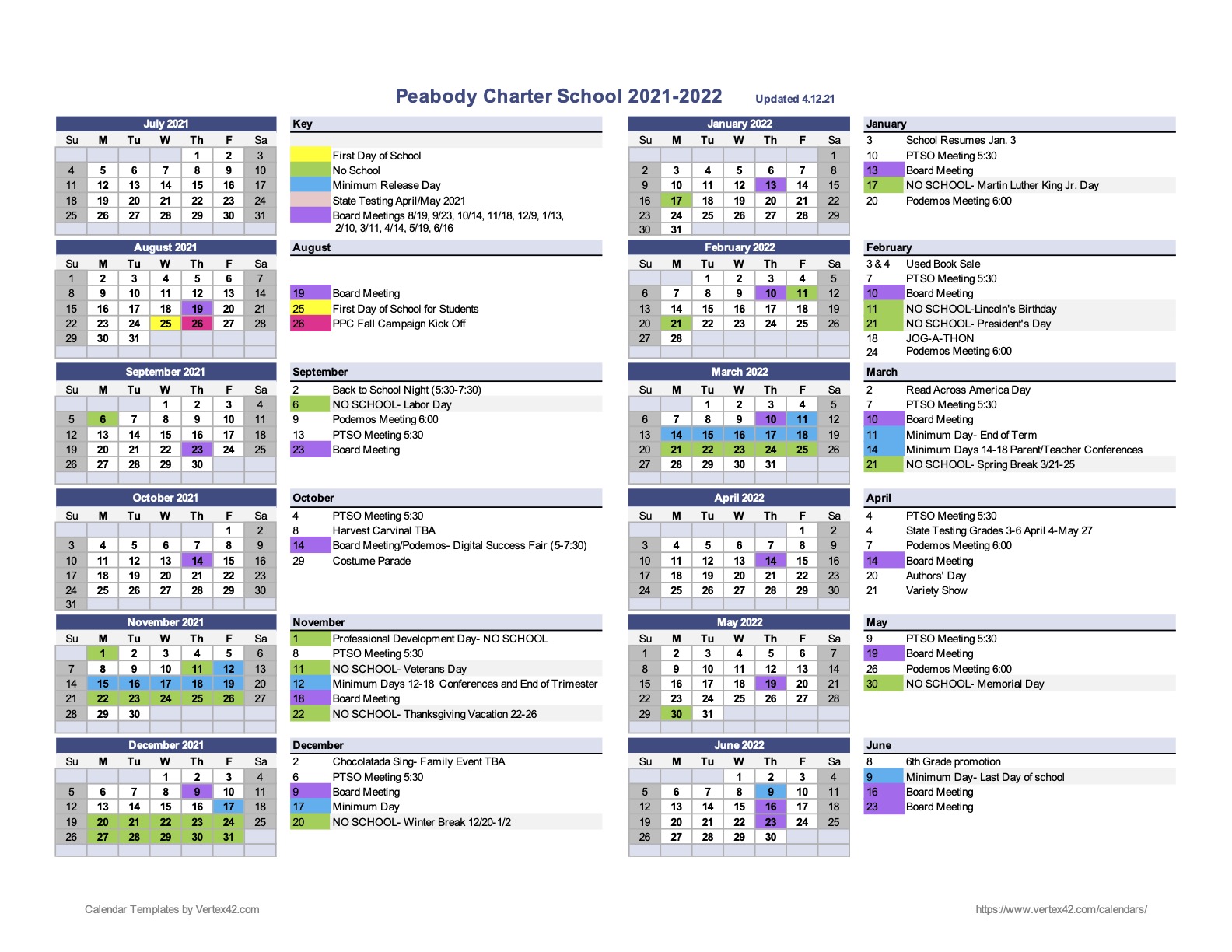 Peabody Academic Calendar 2022 Calendar | Peabody