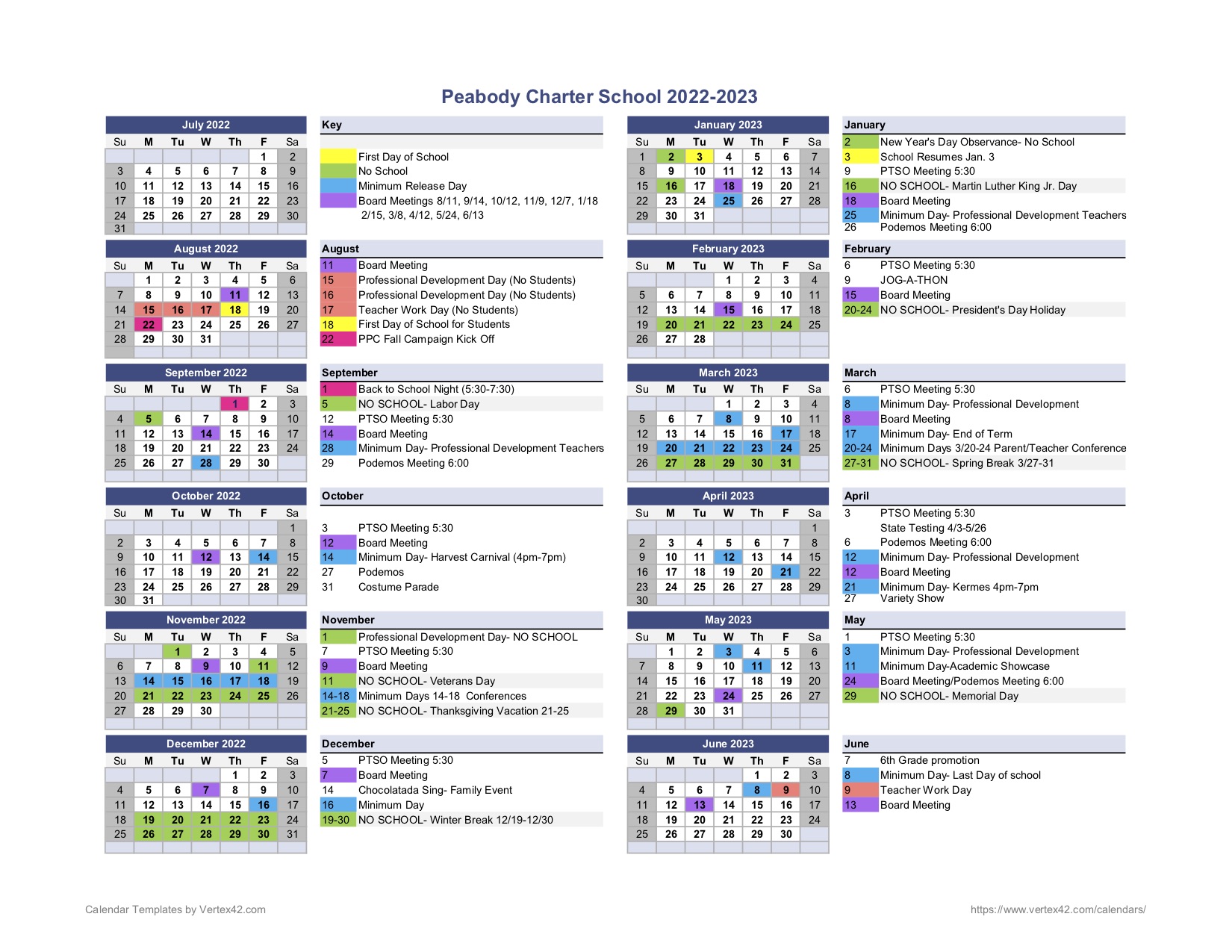 Peabody Calendar 2022-2023
